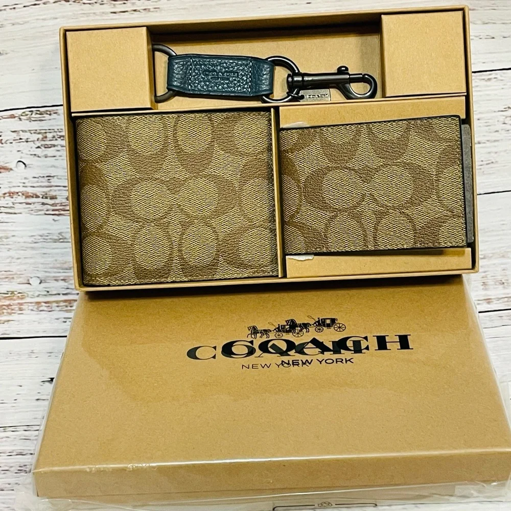 NWT Coach Boxed 3 In 1 Wallet Gift Set In Colorblock Signature Canvas